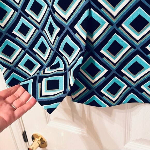 KASPER Abstract Print Pencil Skirt Back Slit Navy Blue Teal 10 - Picture 8 of 10